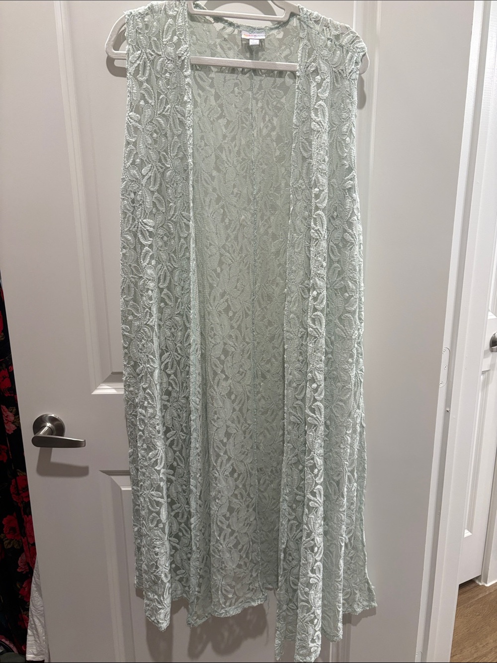 Light Mint Lace Lularoe Joy Sleeveless Long Vest